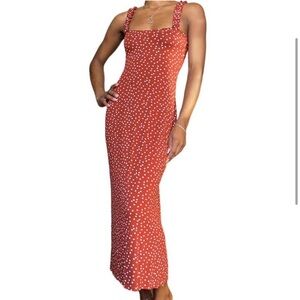 Prettylittlething Bodycon sundress red and white polkadot